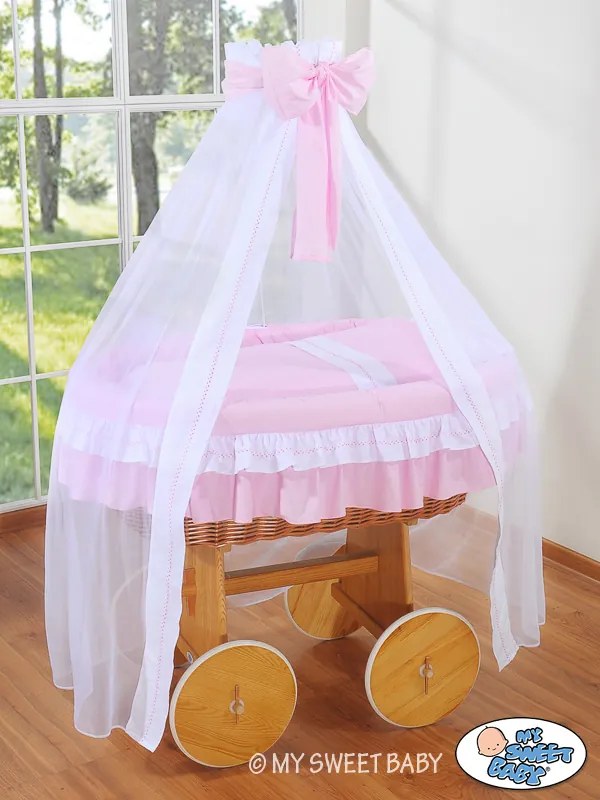 My Sweet Baby Prútený košík/Deluxe Prútená postieľka so závesom- Bellamy ružová