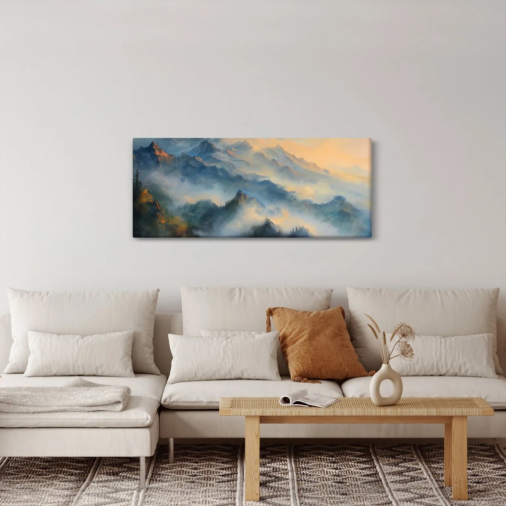 Obraz - Maľovaná horská krajina (120x50 cm)