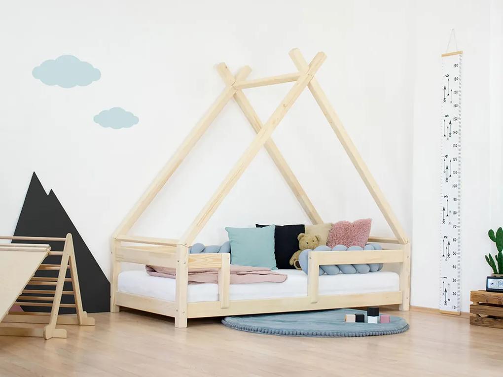 Detská domčeková posteľ TAHUKA v tvare típí s bezpečnostnou zábranou