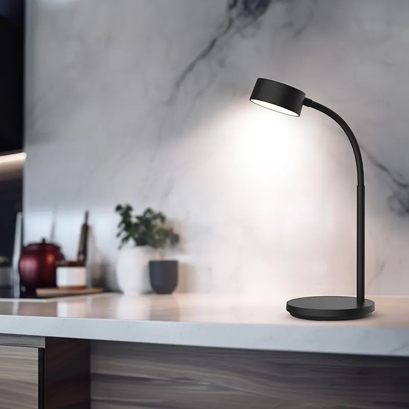 SOLIGHT LED stolná lampička, 4,5 W, 300lm, 3CCT, čierna, podstavec