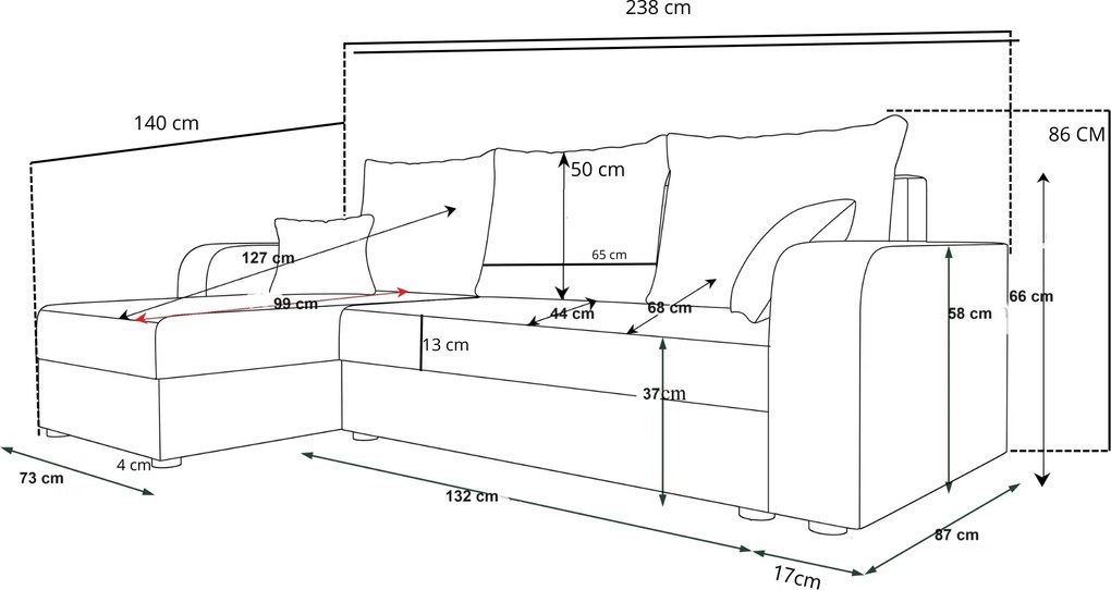 Rozkladacia obojstranná sedacia súprava do L VALERIO 238x140 cm, tmavosivá/svetlosivá + 2 vankúšiky ZDARMA