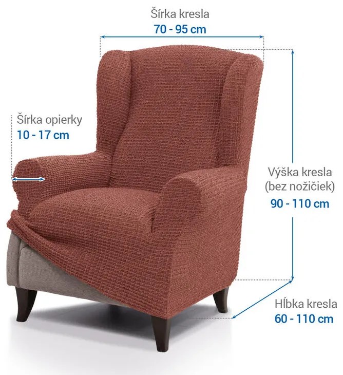 Super strečové poťahy RUBINIA tehlová kreslo ušiak (š. 70 - 95 cm)