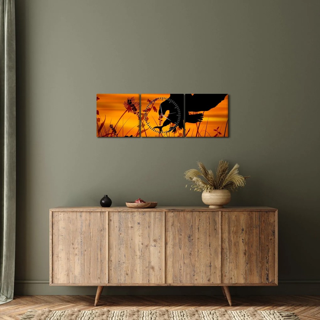 Obraz siluety dravca (s hodinami) (90x30 cm)