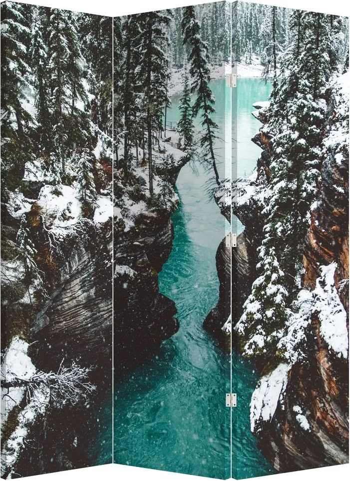 Paraván - Horská rieka v zime (126x170 cm)