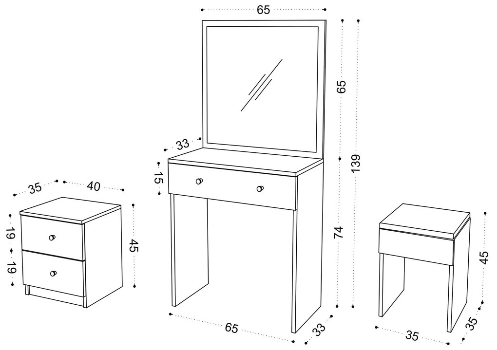 Toaletný stolík Nikki (Biela). Akcia -19%. Vlastná spoľahlivá doprava až k Vám domov. 1071718