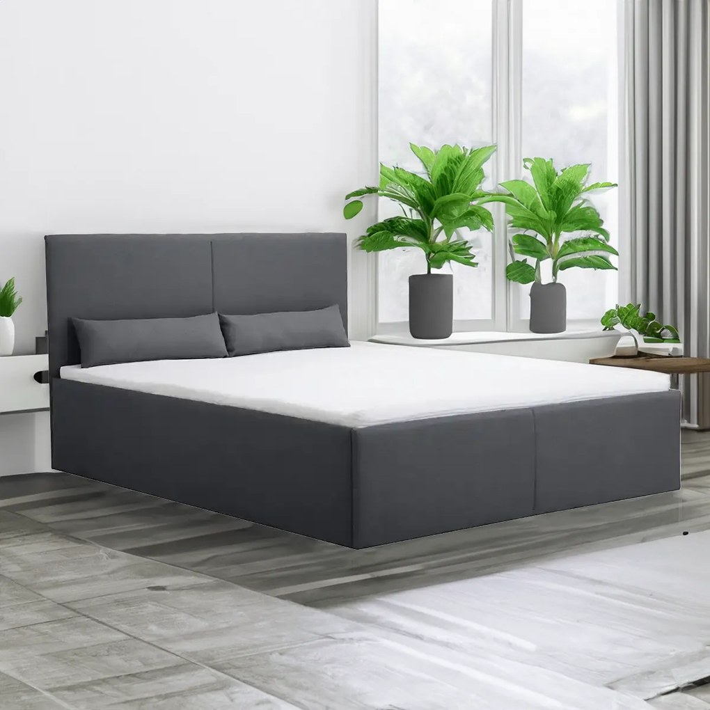 Čalúnená posteľ s úložným priestorom a matracom KARL 140 x 200 cm Sivá