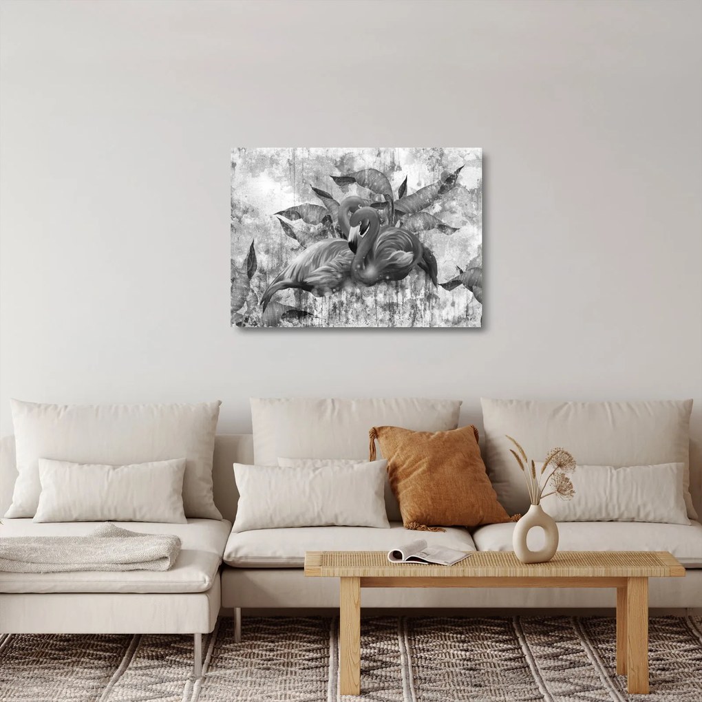 Sklenený obraz - Plameniaky graffiti (70x50 cm)