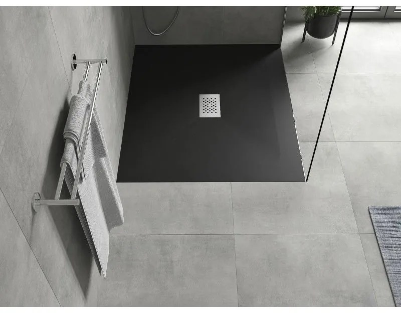 Mexen Hugo, obdĺžniková sprchová vanička SMC 120 x 100 cm, čierna, oceľová krytka, 42701012-X