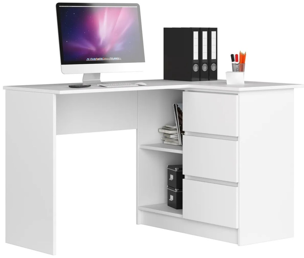 Rohový písací stôl B16 124 cm biely pravý