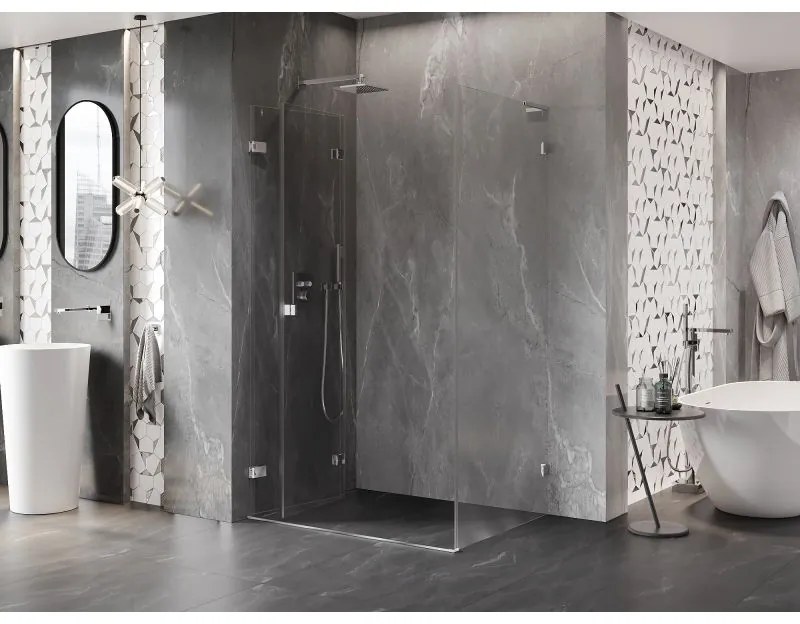 Mexen Lunar-F L, 1-krídlový sprchový kút so skladacími dverami, ľavý, 80 x 70 cm, 8mm číre sklo, chrómový profil, 836L-080-070-01-00-L