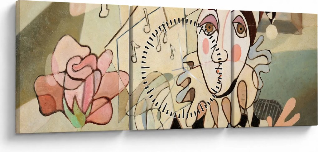 Obraz - Kubizmus - harlequin and rose (s hodinami) (90x30 cm)