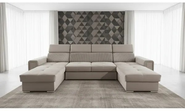 Rozkladacia sedacia súprava s univerzálnym rohom do U s úložným priestorom SALVADA béžová