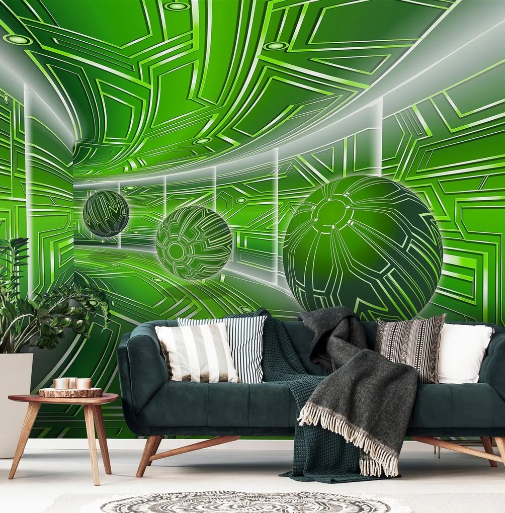 Fototapeta - Zelená ulička s loptičkami (254x184 cm)