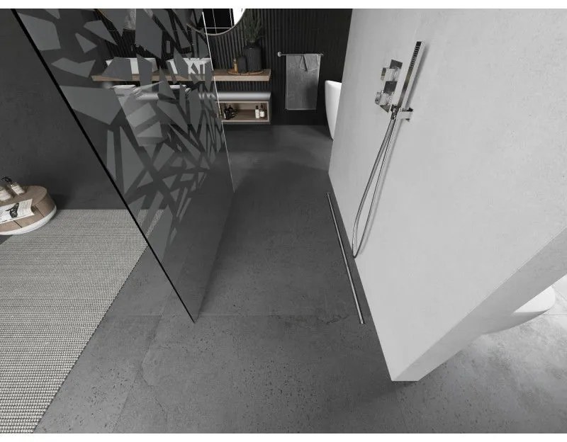 Mexen Kioto, sprchová zástena Walk-In 100 x 200 cm, 8mm číre sklo biely vzor, brúsená oceľ profil, 800-100-002-97-85