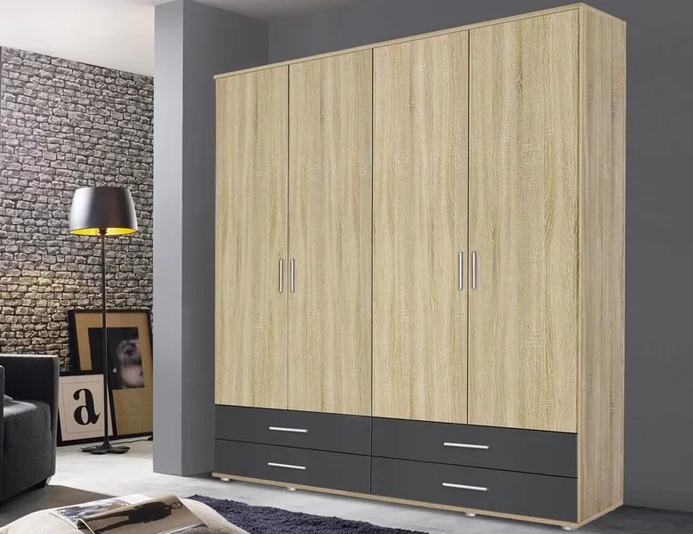 Šatníková skriňa Rasant Extra, 168 cm, dub sonoma/šedá