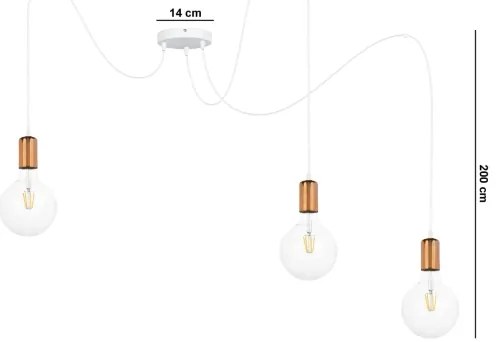 Luster na lanku MIROS 3xE27/60W/230V pavúk biela/medená