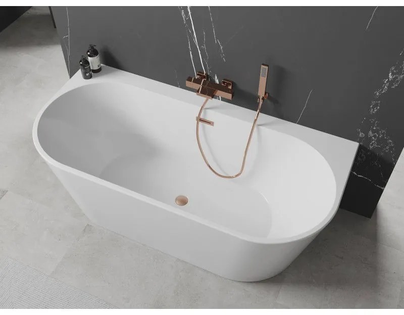 Mexen Oval+, voľne stojaca vaňa ku stene 170 x 80 cm, biela lesklá, medená matná prepad, 52681708000-65