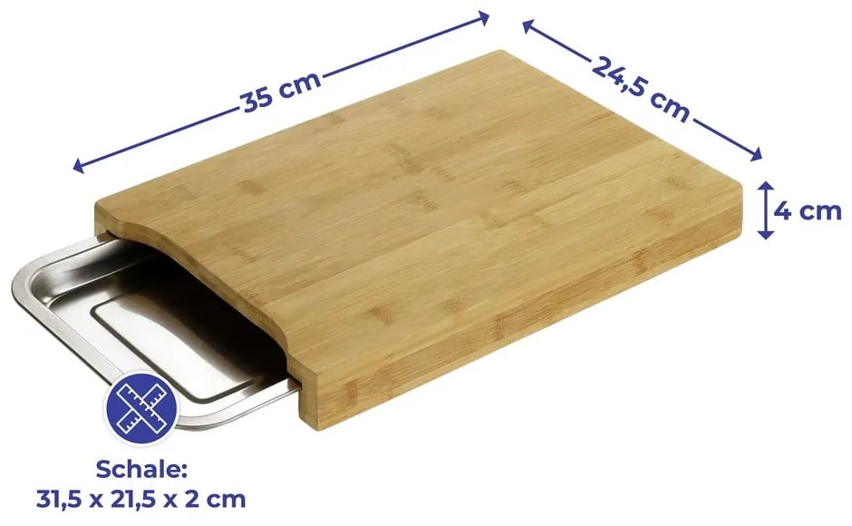 Bambusová doštička s nerezovou táckou 24.5x35 cm - Maximex