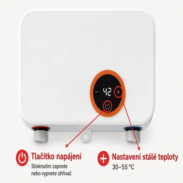 Prietokový ohrievač vody 5500 W so sprchou - biely
