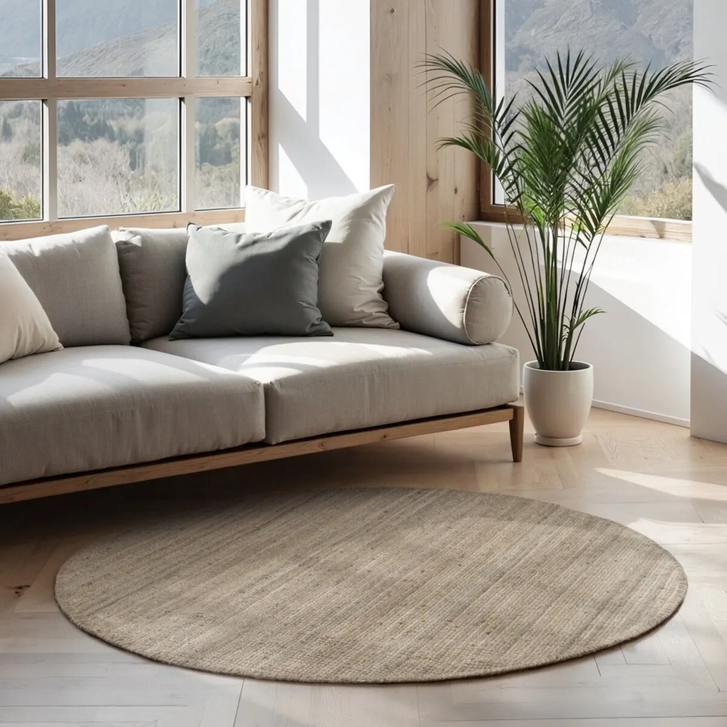 Hanse Home, Kusový koberec Jaipur 105975 Grey/Brown kruh, 200x200 (priemer) kruh, béžová, chodba / predsieň