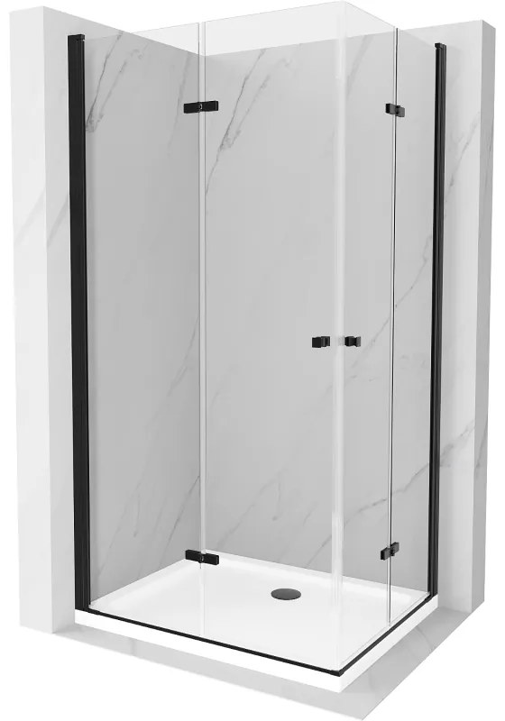 Mexen Lima Duo, sprchovací kút s 2-krídlovými skladacími dverami 90 (dvere) x 80 (dvere) cm, 6mm číre sklo, čierny profil + slim sprchová vanička 5cm biela s čiernym sifónom, 856-090-080-70-02-4010B
