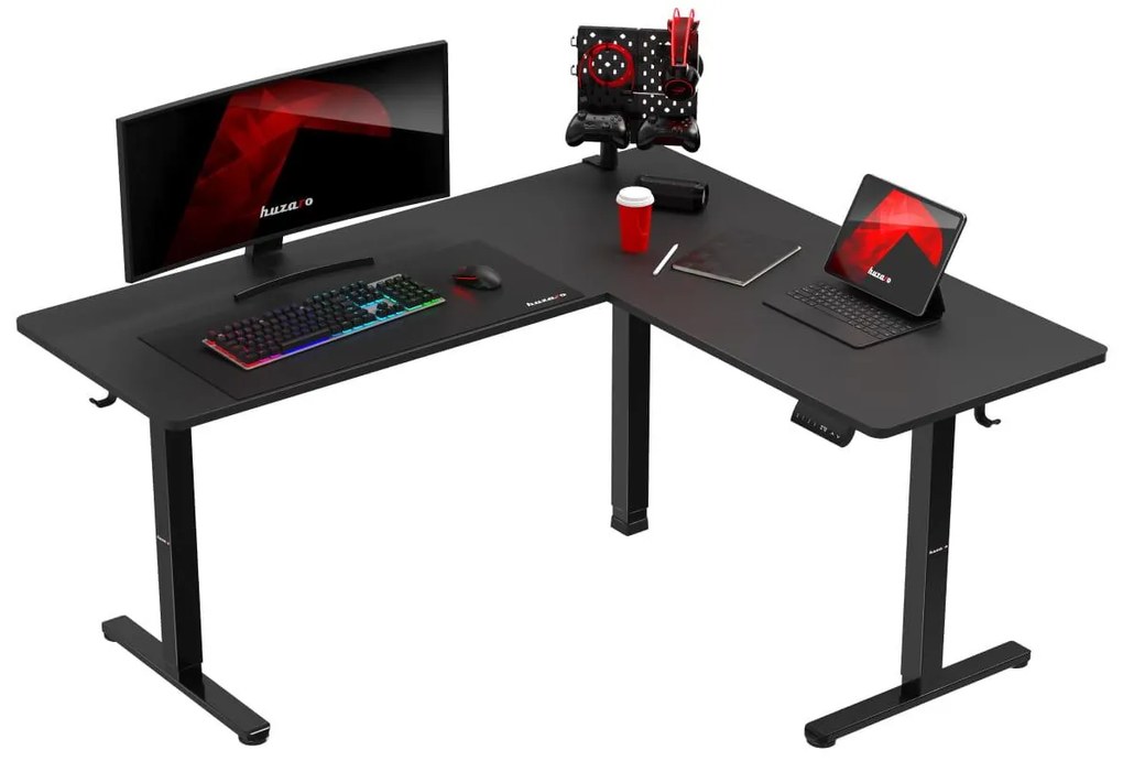 Elektricky nastaviteľný Rohový PC stolík Hyperion 9.5 (čierna). Akcia -20%. Vlastná spoľahlivá doprava až k Vám domov. 1087530