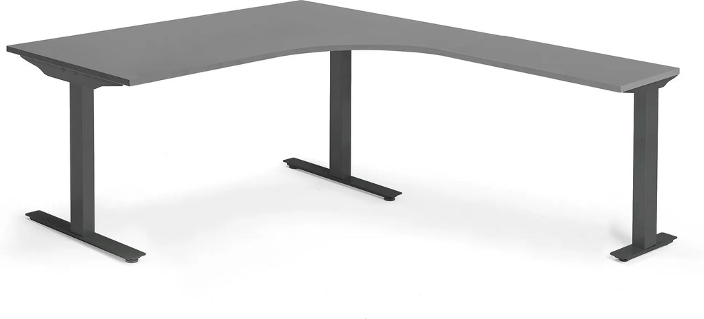 Rohový kancelársky pracovný stôl Modulus, T-rám, 1600x2000mm, čierna/čierna