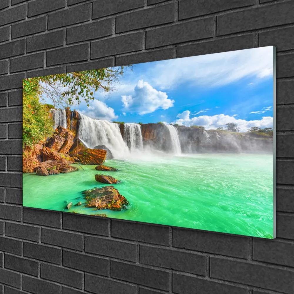 Skleneny obraz Vodopád jazero príroda 120x60 cm