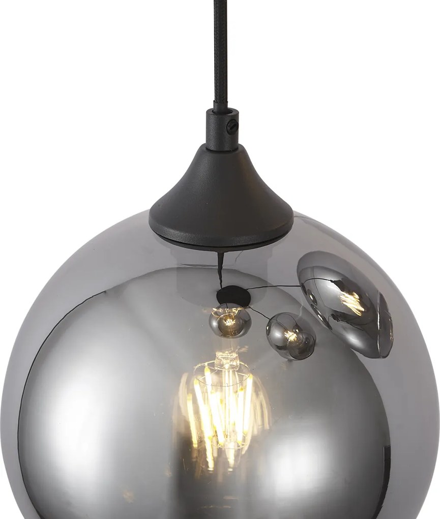 Art Deco závesná lampa čierna s dymovým sklom 4-svetlá - Wallace