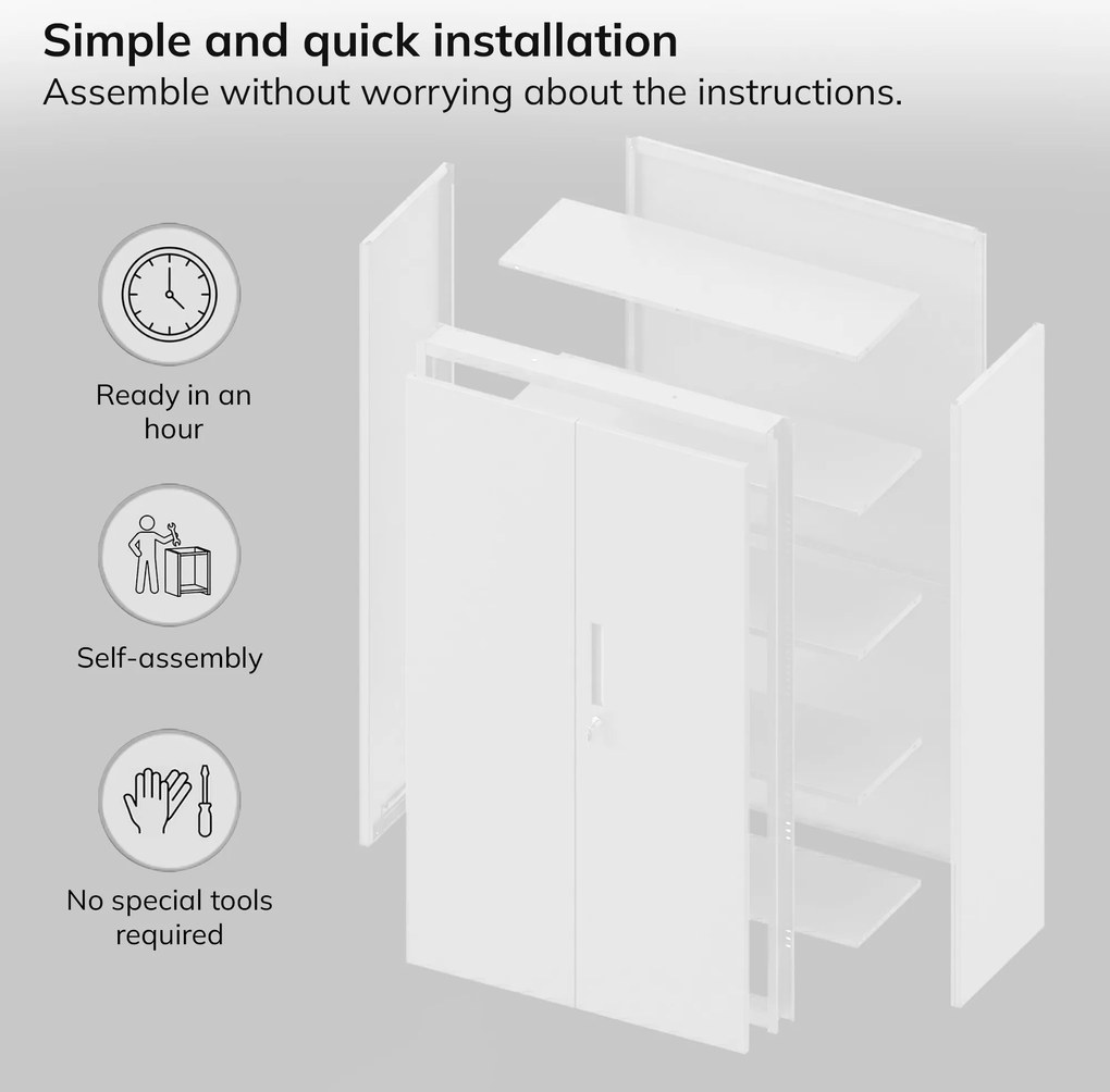 Modulárna kovová multifunkčná skriňa s vysokou zásuvkou biela MEGAN 1950 x 900 x 400 mm