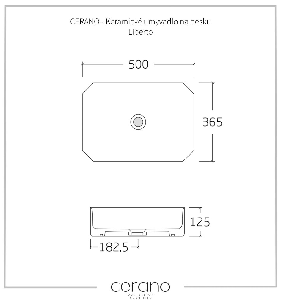 Cerano Liberto, keramické umývadlo na dosku 50x36,5 cm, biela lesklá, CER-CER-477002