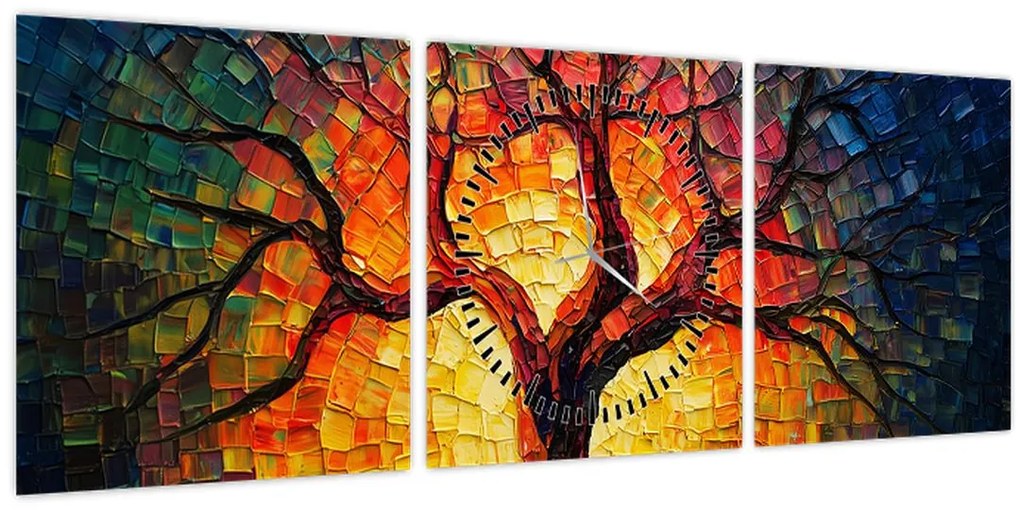 Obraz - Strom života v mozaike (s hodinami) (90x30 cm)