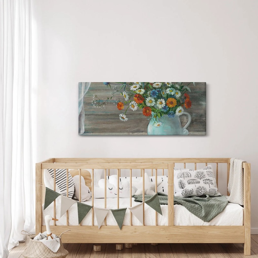 Obraz - Lúčne kvety, olejomaľba (120x50 cm)