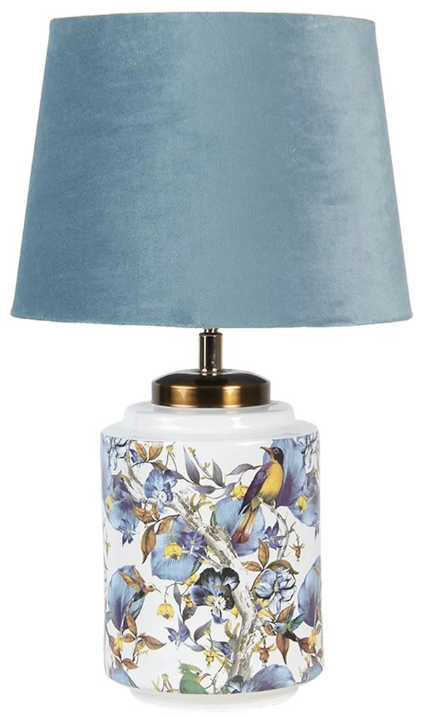 Bielo modrá stolná lampa s vtáčikmi - Ø 25 * 41 cm / E27