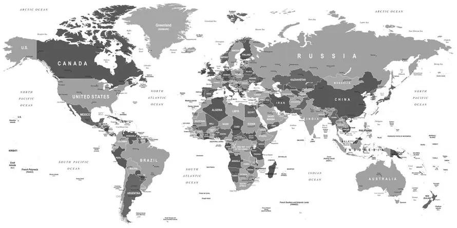 Obraz mapa sveta s čiernobielym nádychom - 100x50