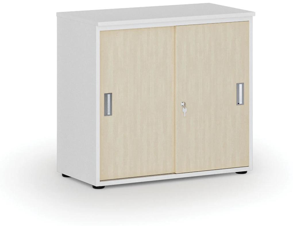 Kancelárska skriňa so zasúvacími dverami PRIMO WHITE, 740 x 800 x 420 mm, biela/buk