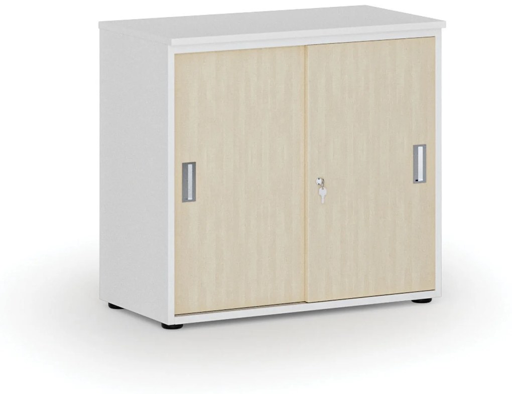 Kancelárska skriňa so zasúvacími dverami PRIMO WHITE, 740 x 800 x 420 mm, biela/orech