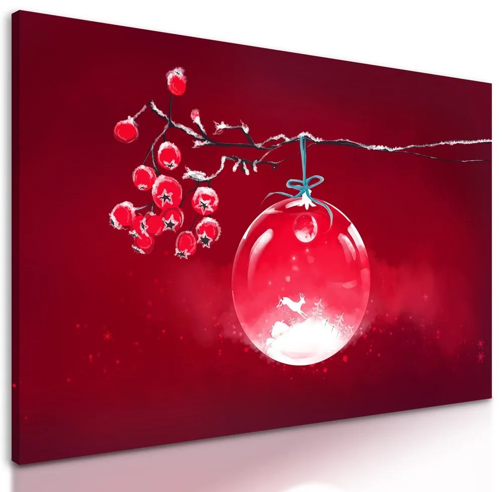 Obraz krásna vianočná guľa na červenom pozadí