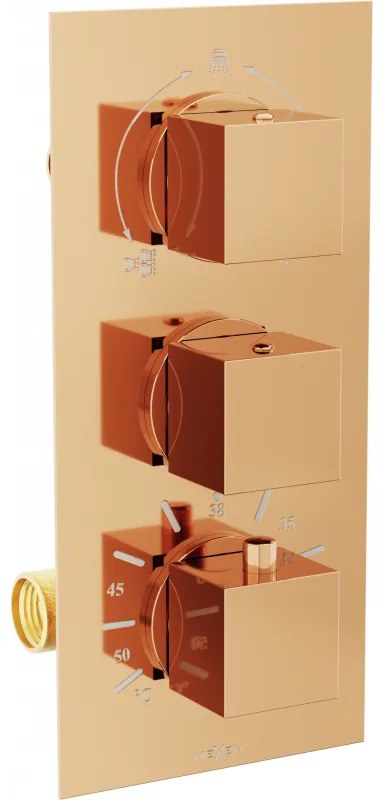 Mexen CUBE - 3-výstupová podomietková sprchová batéria, ružové zlato, 77503-60