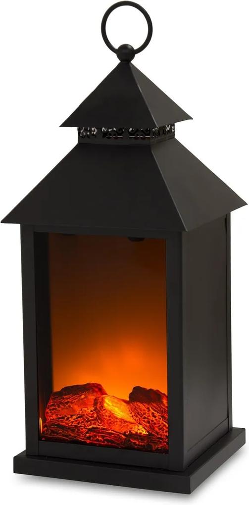 Čierna kovová lucerna s ohňom - batérie 39,5x16,5x16,5cm