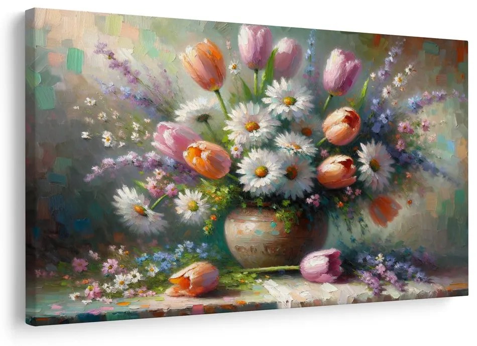 Obraz kytica tulipánov a margarét