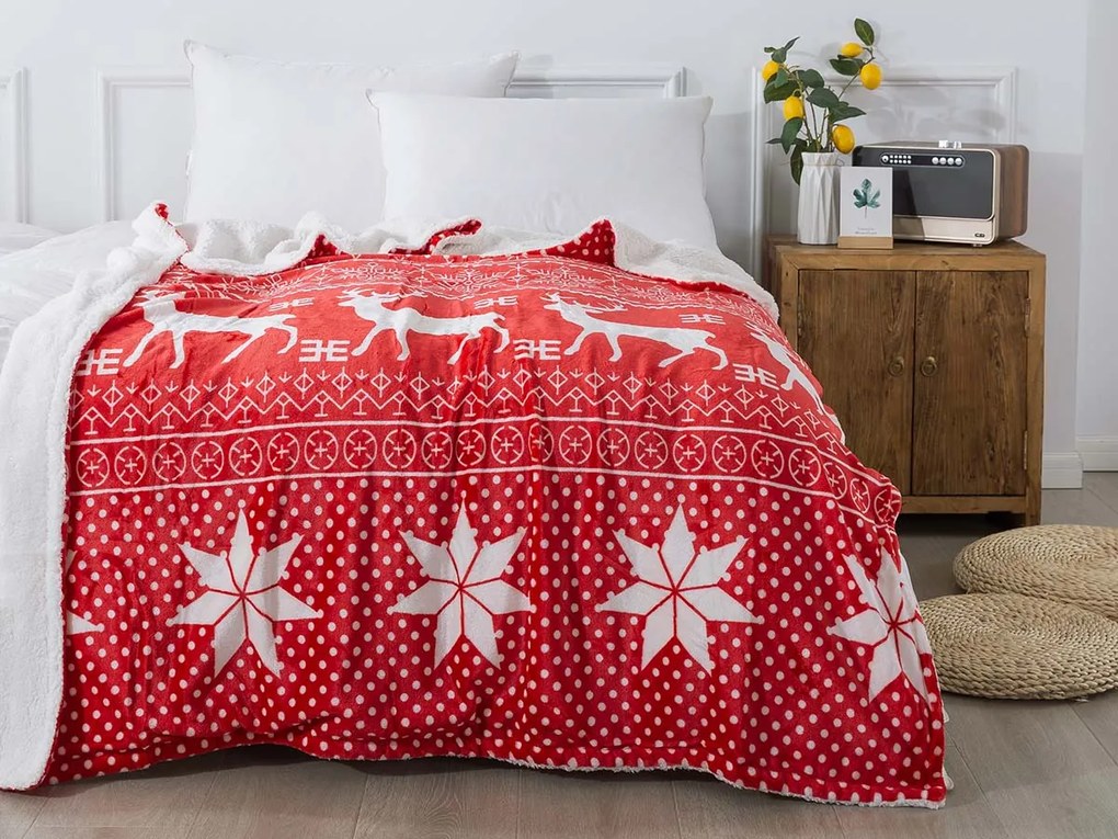 XPOSE® Mikroplyšová deka VIANOCE s baránkom - červená 140x200 cm