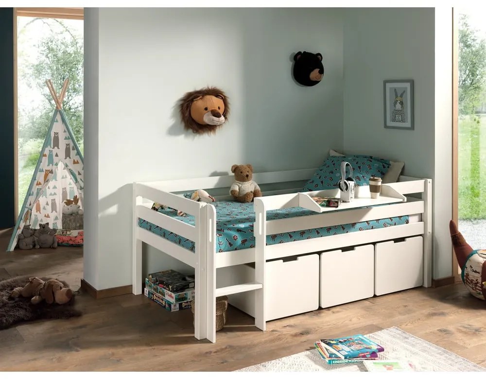 Biela detská vyvýšená posteľ Vipack Pino, 90 x 200 cm