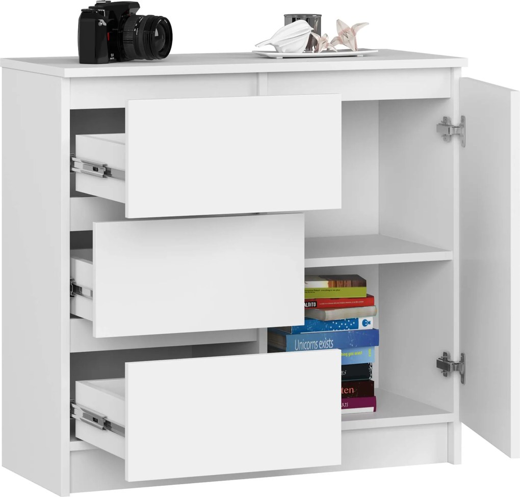 Komoda JERRY K 80 cm 1 dvere 3 zásuvky biela