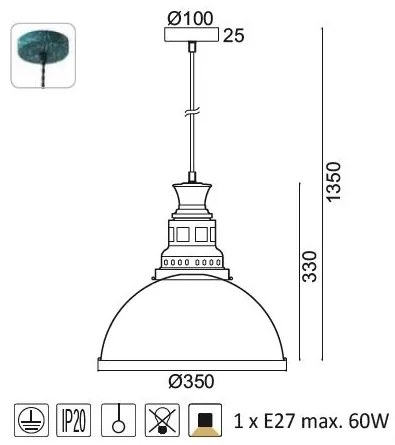ACA DECOR Závesné svietidlo NEVADA, priemer 35 cm
