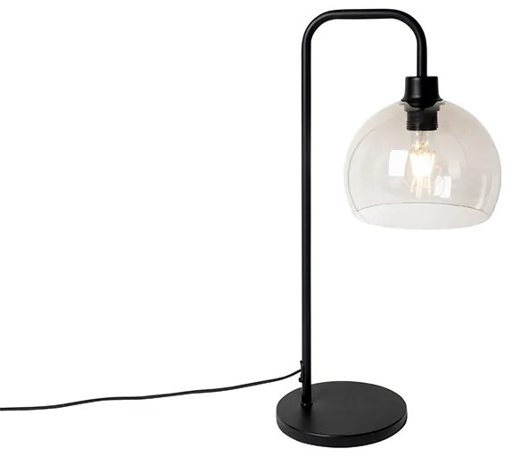 Moderná stolová lampa čierna s dymovým tienidlom - Maly