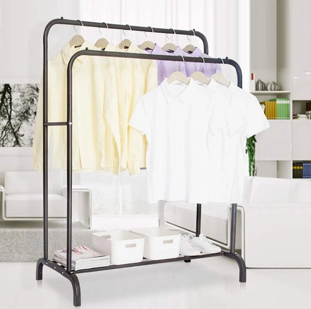 Čierny dvojitý vešiak na oblečenie BENI