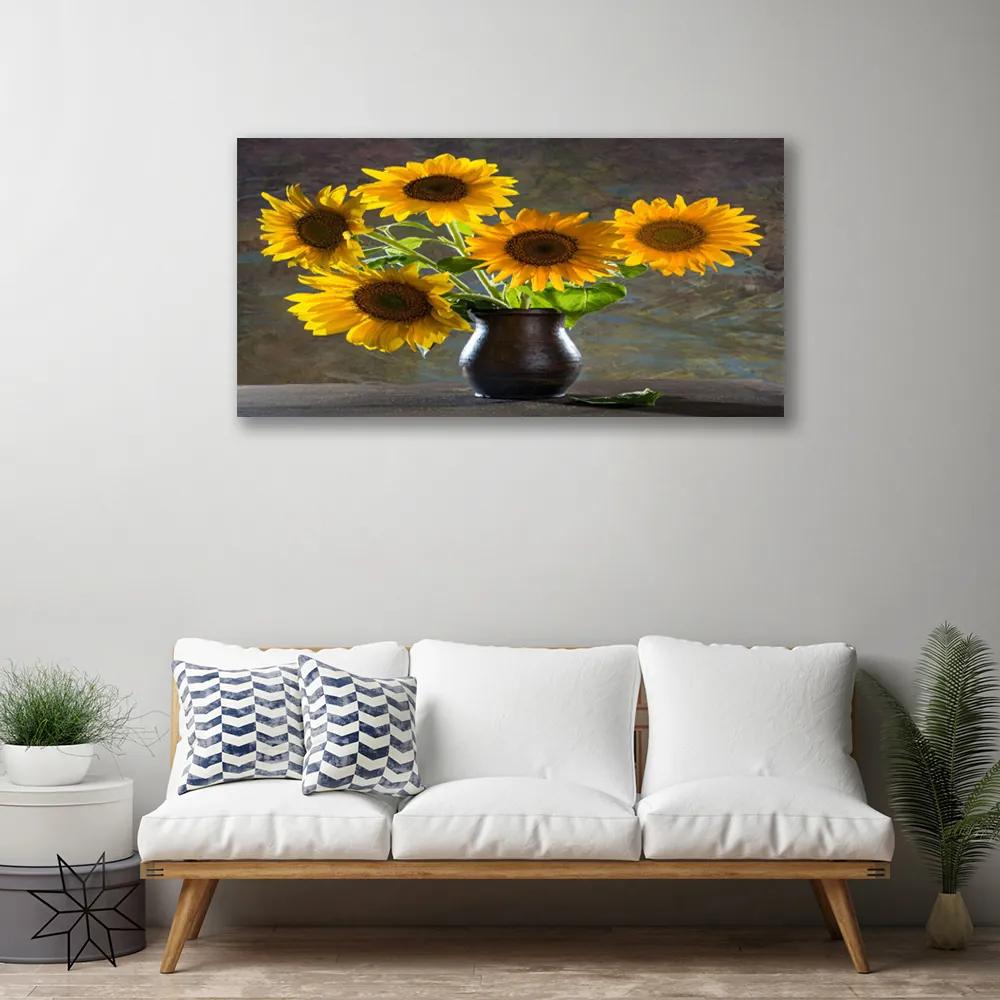 Obraz na plátne Slnečnica váza rastlina 140x70 cm