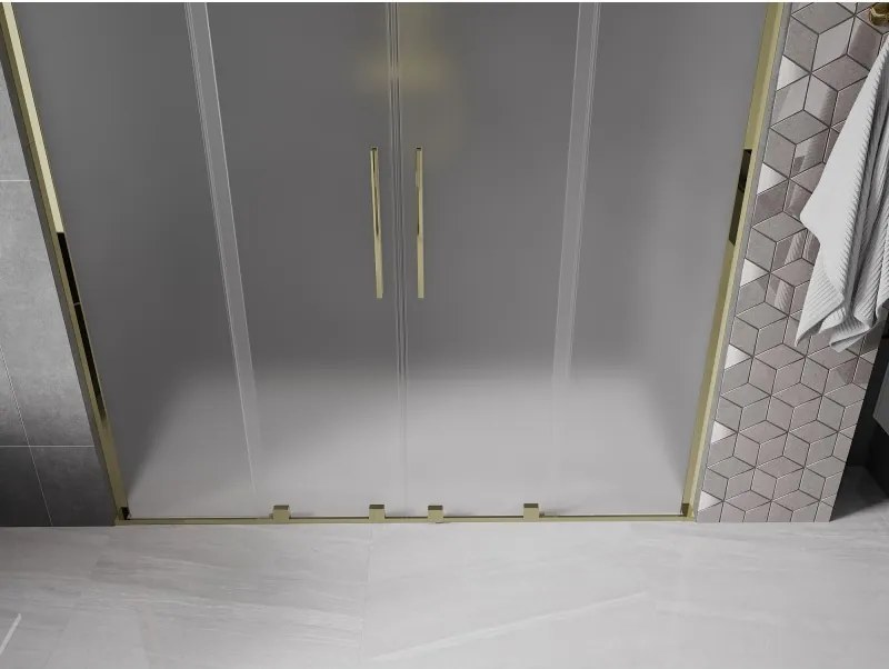 Mexen Velar L Duo, posuvné sprchové dvere do otvoru 200 cm, 8mm sklo námraza, zlatá lesklá, 871-200-003-32-50