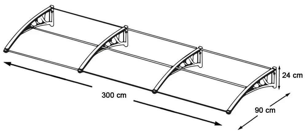 Plastová strieška v rôznych veľkostiach a farbách-Čierna-300x90 cm